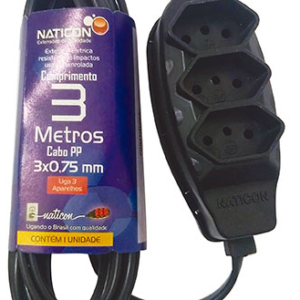 EXTENSÃO 3m – 2P+T – 10A – PRETA – NATICON